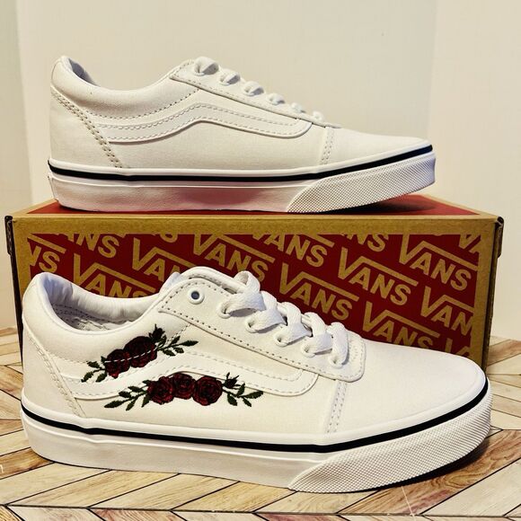 VANS Other - VANS Ward White Red Rose Embroidery Missy Kids 3 Low Top Sneaker Romantic